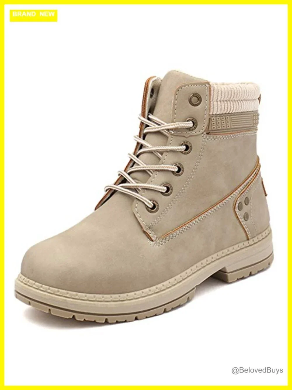 Waterproof Lace Up Ankle Booties Low Heel Hiking Work Boots Faux Leather